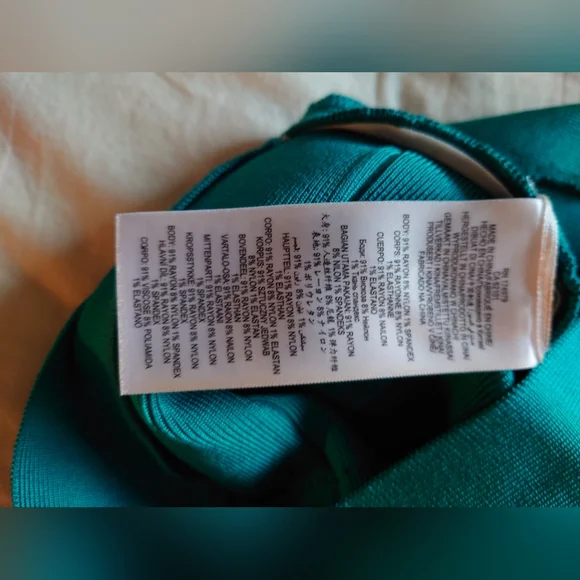 NWOT Bright Teal HERVE LEGER V- Neck Mini Bandage Dress XS $790 - Picture 13 of 14